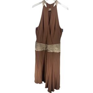 Bebe Vintage Y2K Brown Copper Belted Halter Dress Size L